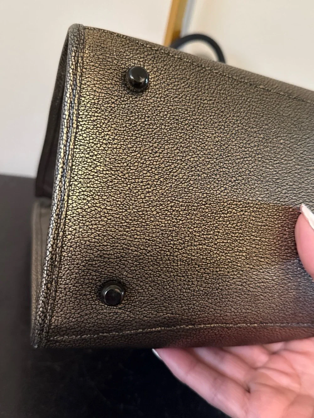 Coach Metallic Gold Pebbled Satchel with Black Trim